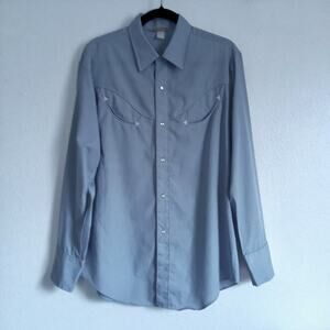 Vintage LEVI'S Western Shirt Pearl Snaps Smile Pocket 1970s LG Blue Cuffs Collar